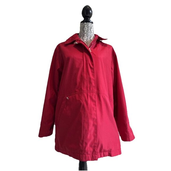 London Fog Jackets & Blazers - London Fog Red DOTTI jacket women’s Medium, hood Polka dot